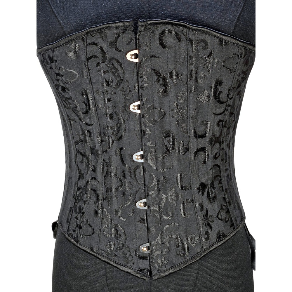 Women's Medium Black Jacquard Underbust Corset Lace Up Steampunk Whimsigoth